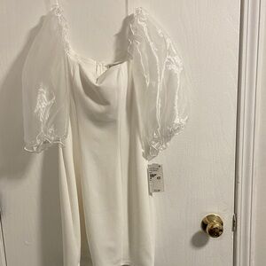 Xtraordinary White Mini Dress with Sheer Sleeves
